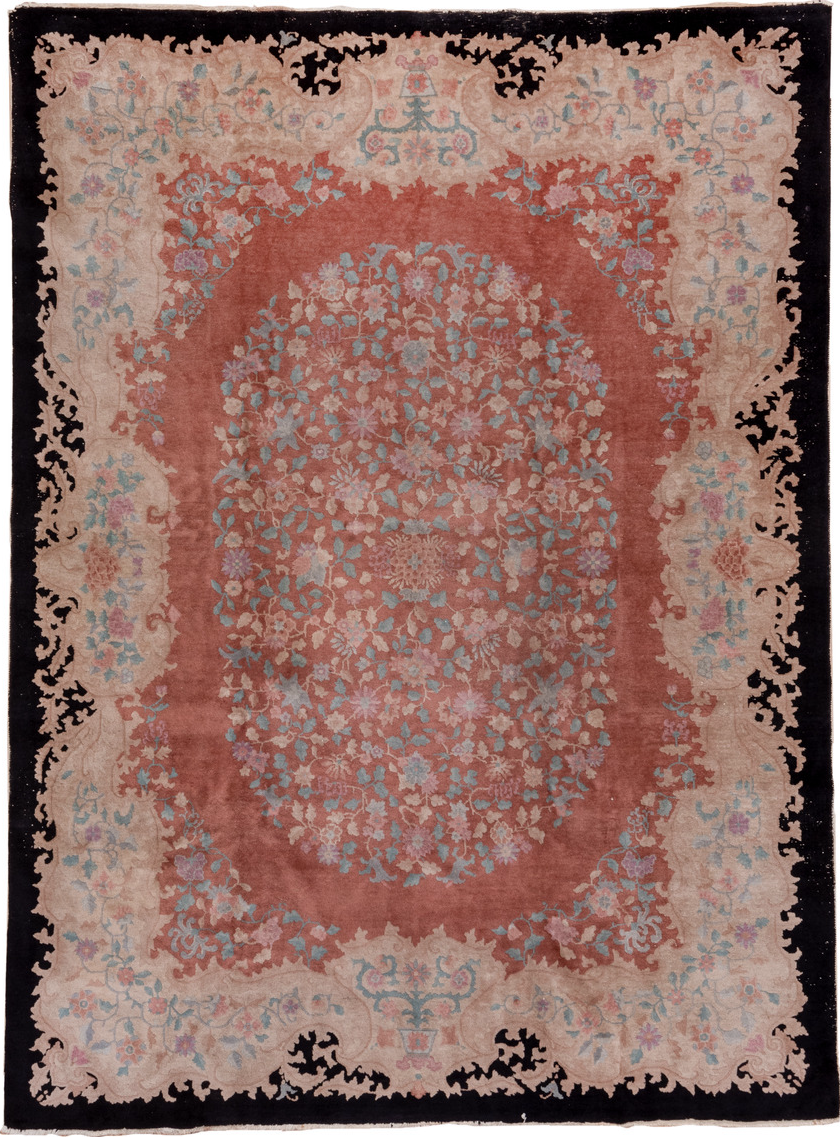 8' x 10' one-of-a-kind handmade vintage Chinese large size rug. Color palette: black, brown, dim gray, gray, light gray