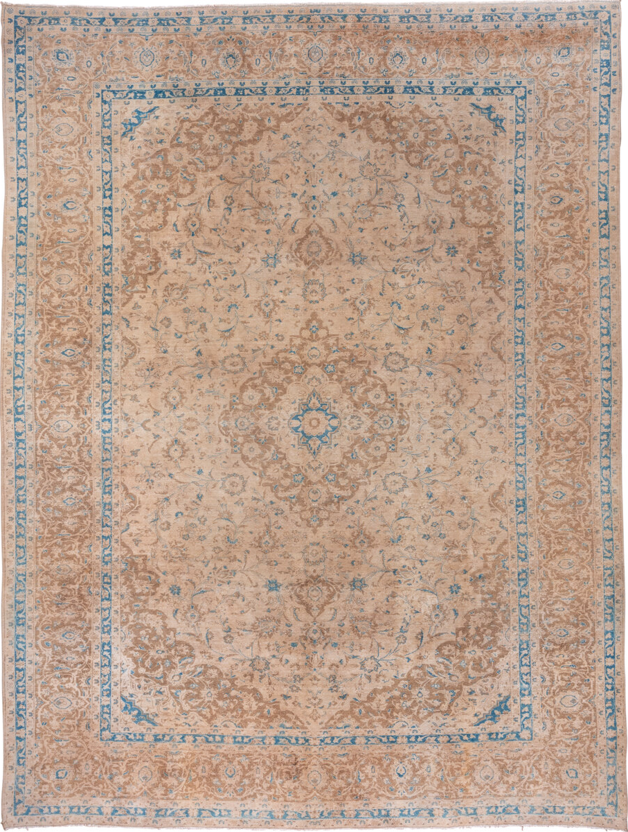 9' x 12' one-of-a-kind handmade vintage Tabriz large size rug. Color palette: brown, dark gray, gray, light gray
