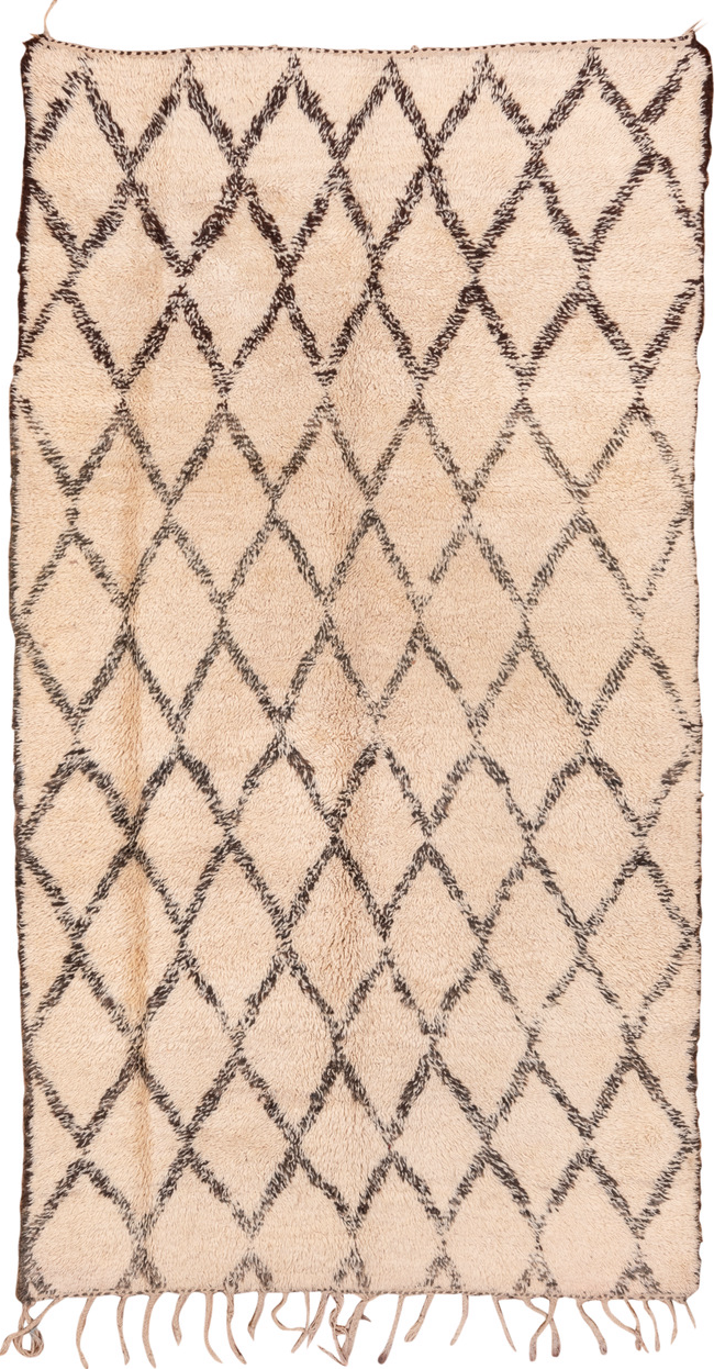 6' x 11' one-of-a-kind handmade vintage Moroccan large size rug. Color palette: antiquewhite, bisque, blanched almond, brown