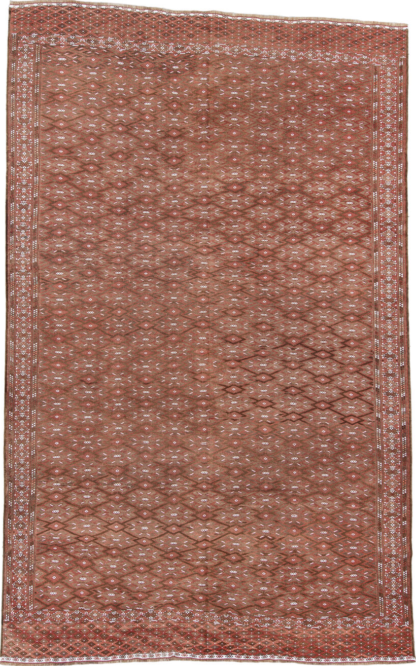 7' x 12' one-of-a-kind handmade vintage Kilim large size rug. Color palette: antiquewhite, brown, gray, lavender blush