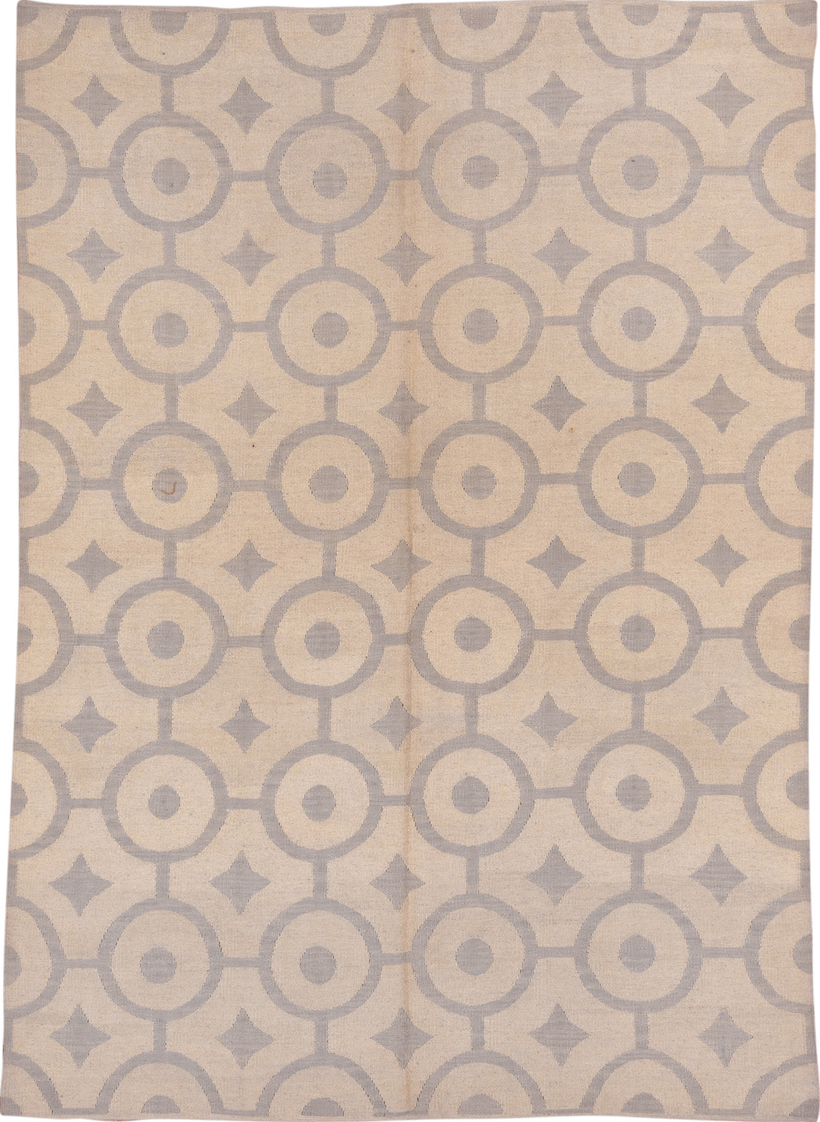 6' x 9' one-of-a-kind handmade vintage Kilim medium size rug. Color palette: brown, gainsboro, gray, light gray, off-white