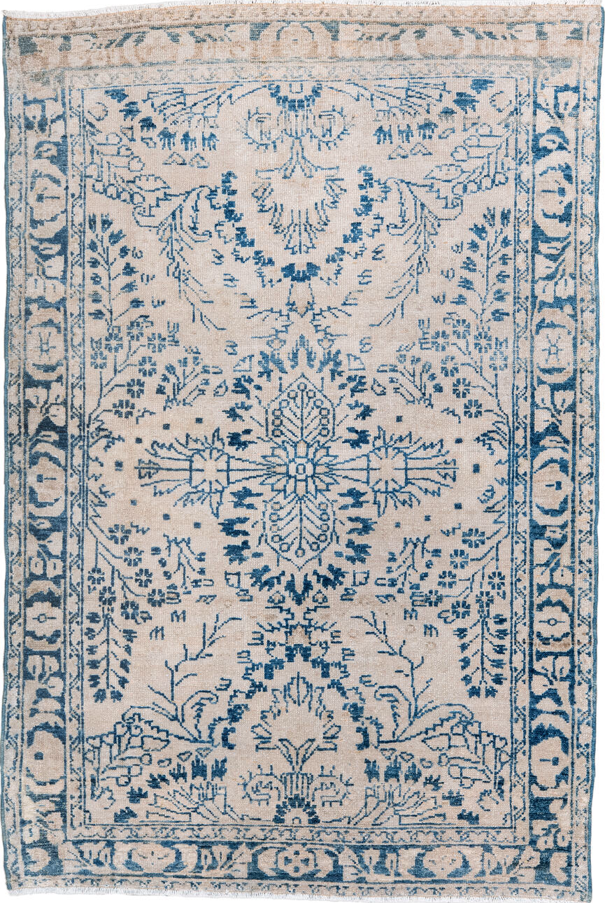 3' x 5' one-of-a-kind handmade vintage Hamadan small size rug. Color palette: arapawa, blue, dark gray, gainsboro, gray