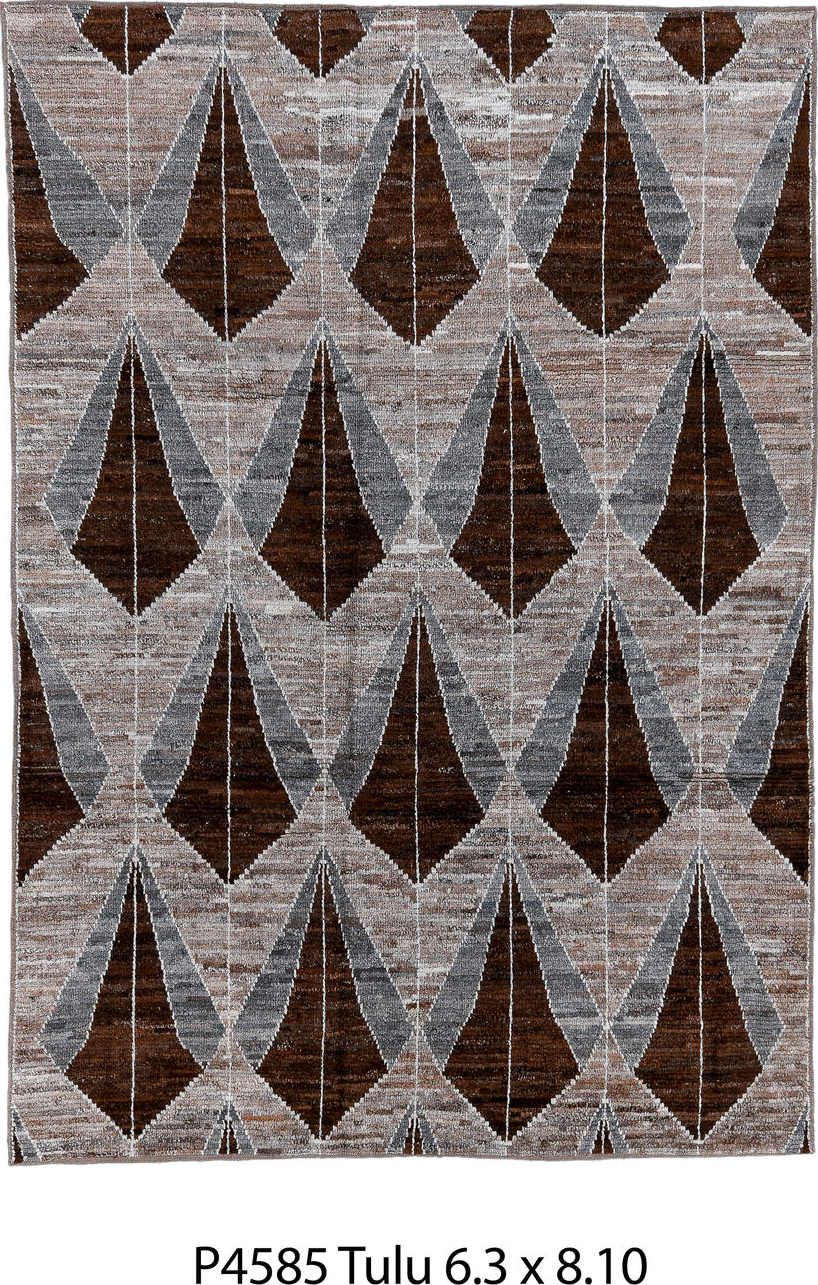 6' x 8' one-of-a-kind handmade vintage Tulu medium size rug. Color palette: black, brown, charcoal, dark gray, dim gray