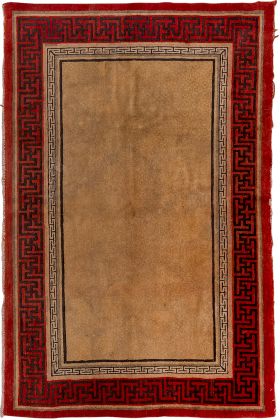 3' x 6' one-of-a-kind handmade vintage Chinese small size rug. Color palette: black, brown, dark red, fire brick, maroon