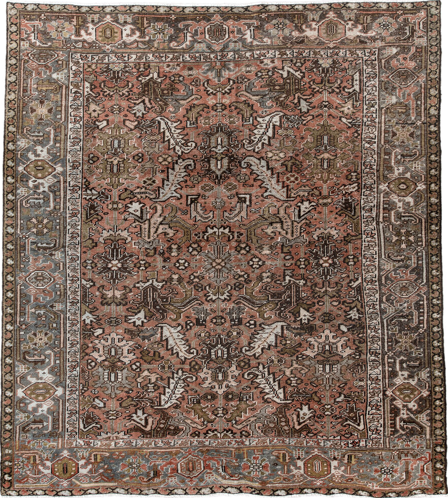 7' x 8' one-of-a-kind handmade vintage Heriz rug. Color palette: antiquewhite, black, brown, charcoal, gray, light gray
