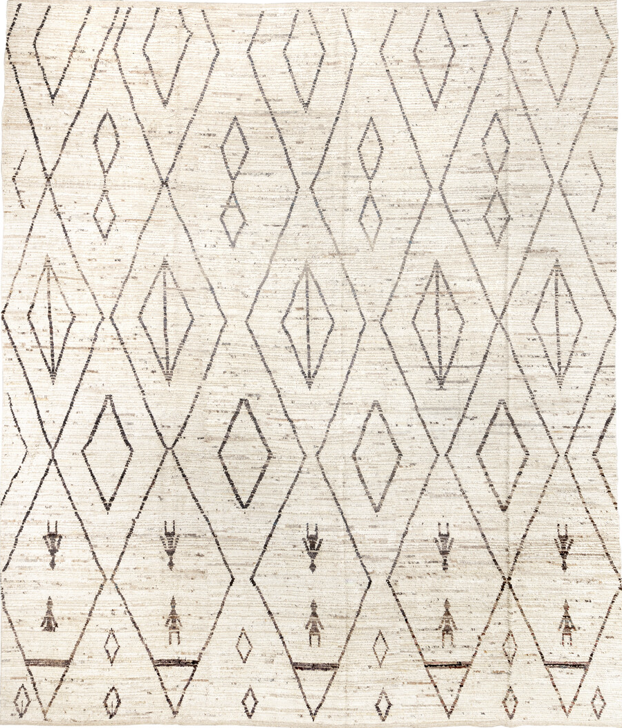 12' x 14' one-of-a-kind handmade vintage Tulu oversize rug. Color palette: dark gray, dim gray, gray, light gray, off-white