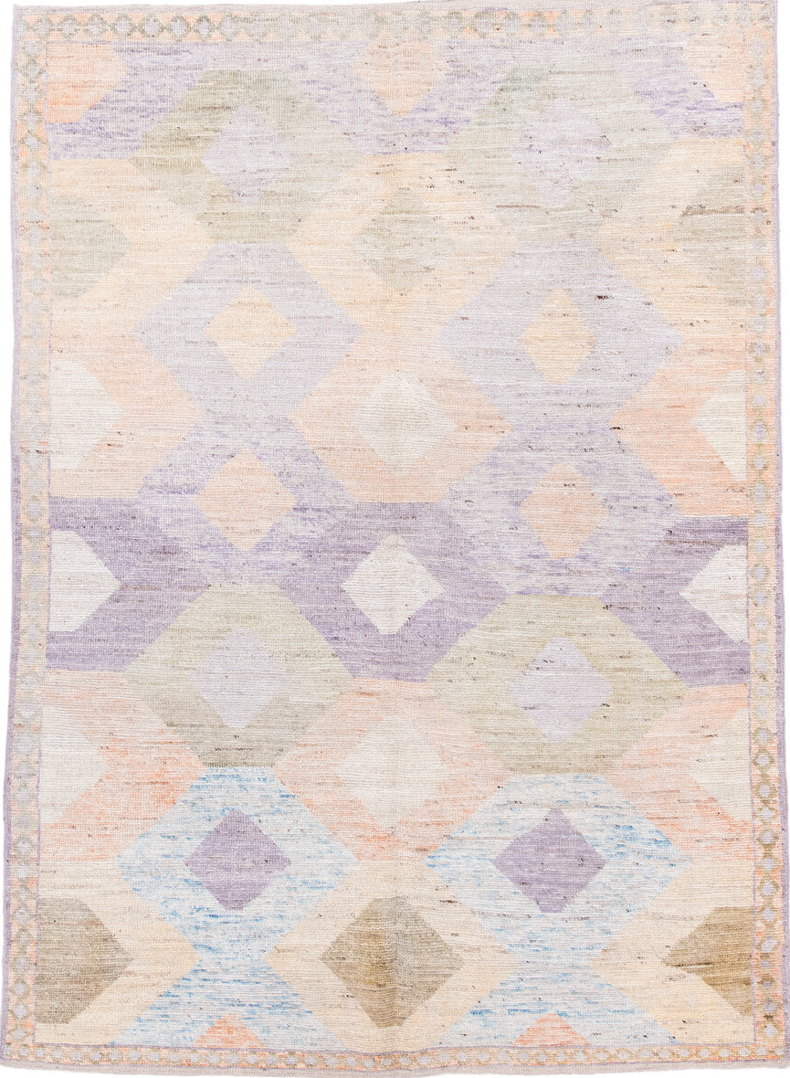 5' x 7' one-of-a-kind handmade vintage Tulu rug. Color palette: antiquewhite, brown, gainsboro, gray, light blue, light gray