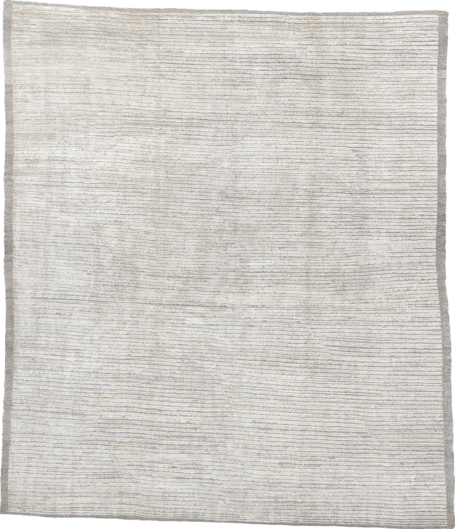 8' x 9' one-of-a-kind handmade vintage Tulu rug. Color palette: gray, light gray, off-white, silver, gainsboro, dark gray