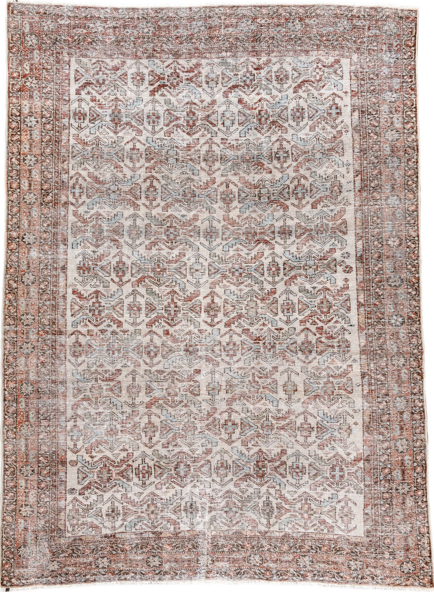 4' x 6' one-of-a-kind handmade vintage Afshar small size rug. Color palette: brown, dark gray, gainsboro, gray, light gray