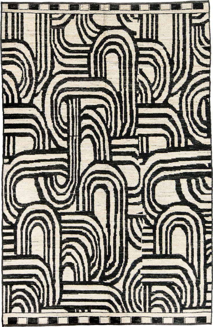 6' x 9' one-of-a-kind handmade vintage Tulu medium size rug. Color palette: black, blue, dim gray, gainsboro, gray