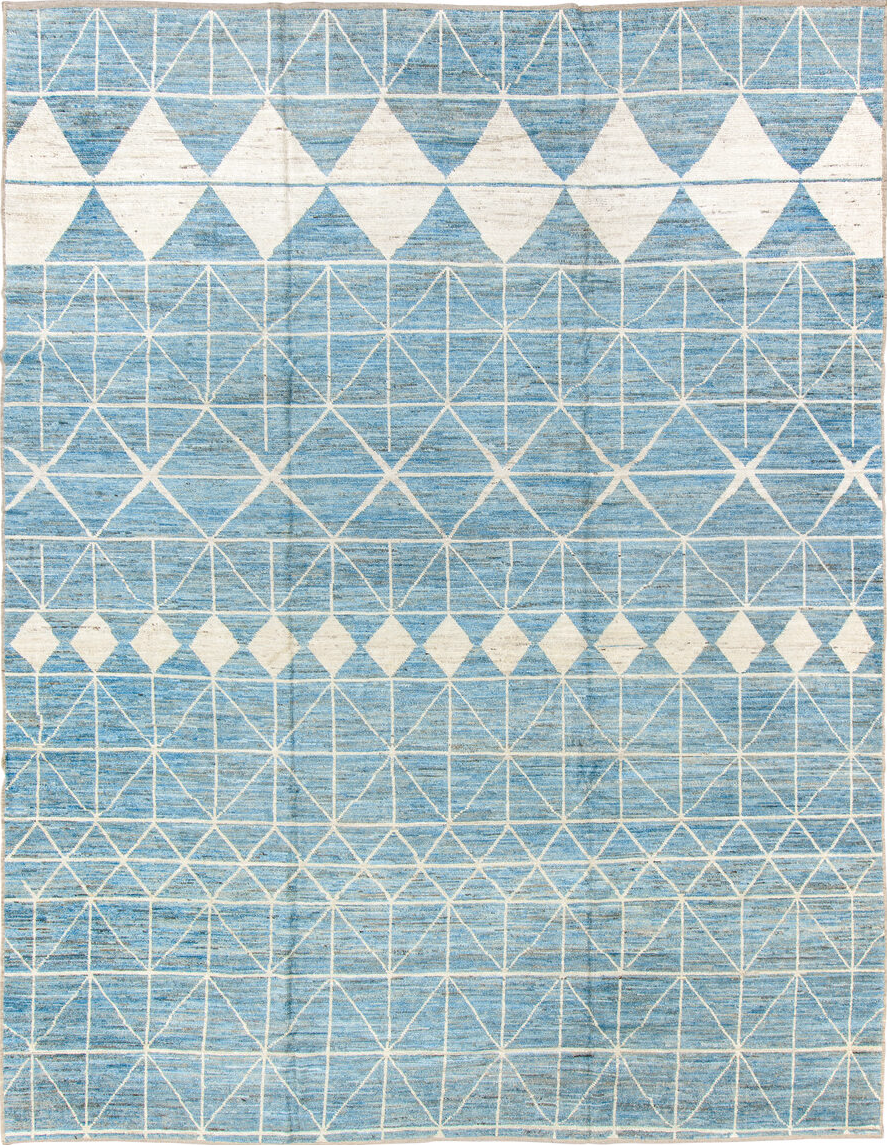 10' x 13' one-of-a-kind handmade vintage Tulu large size rug. Color palette: blue, brown, dark gray, gainsboro, gray