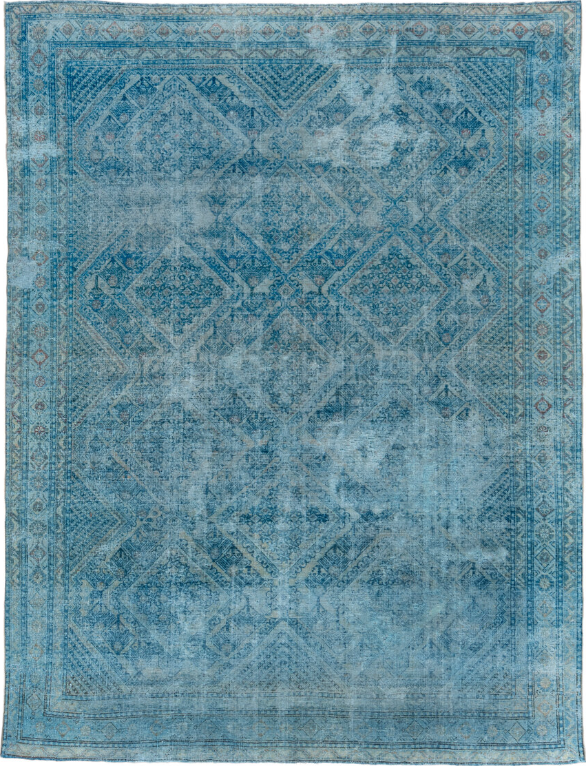 7' x 9' one-of-a-kind handmade vintage Veece rug. Color palette: arapawa, blue, gray, light blue