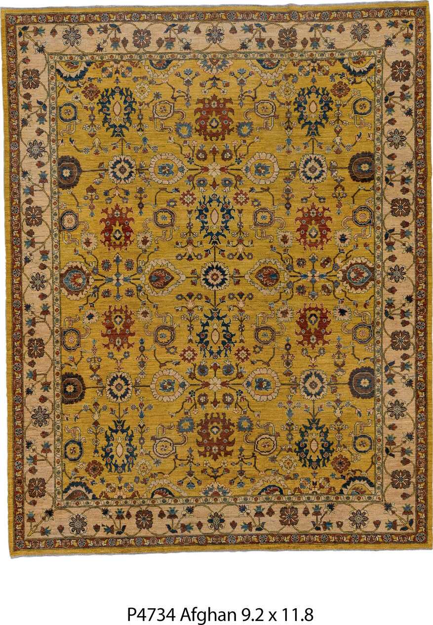 9' x 11' one-of-a-kind handmade vintage Afghan large size rug. Color palette: black, blue, brown, charcoal, dim gray, gray