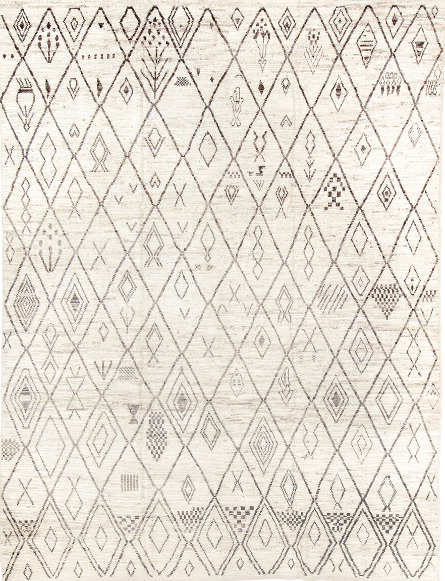 10' x 13' one-of-a-kind handmade vintage Tulu large size rug. Color palette: dark gray, dim gray, gray, light gray, linen