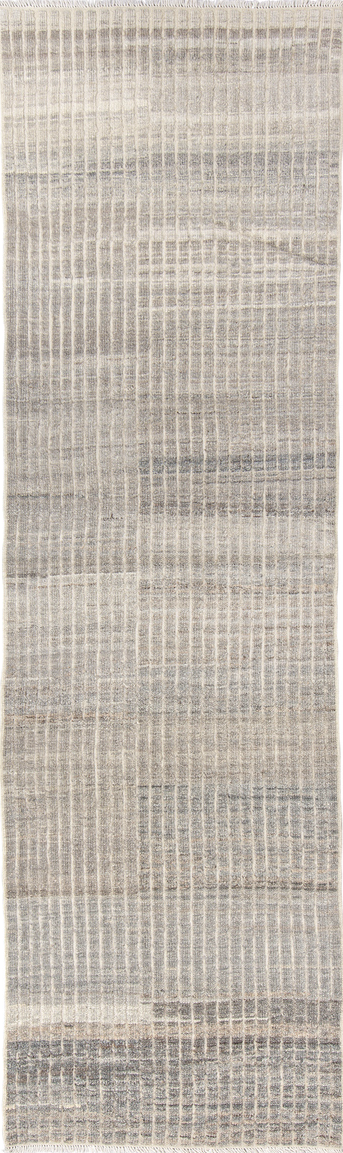 2' x 9' one-of-a-kind handmade vintage Tulu runner rug. Color palette: gray, light gray, off-white, pink, silver