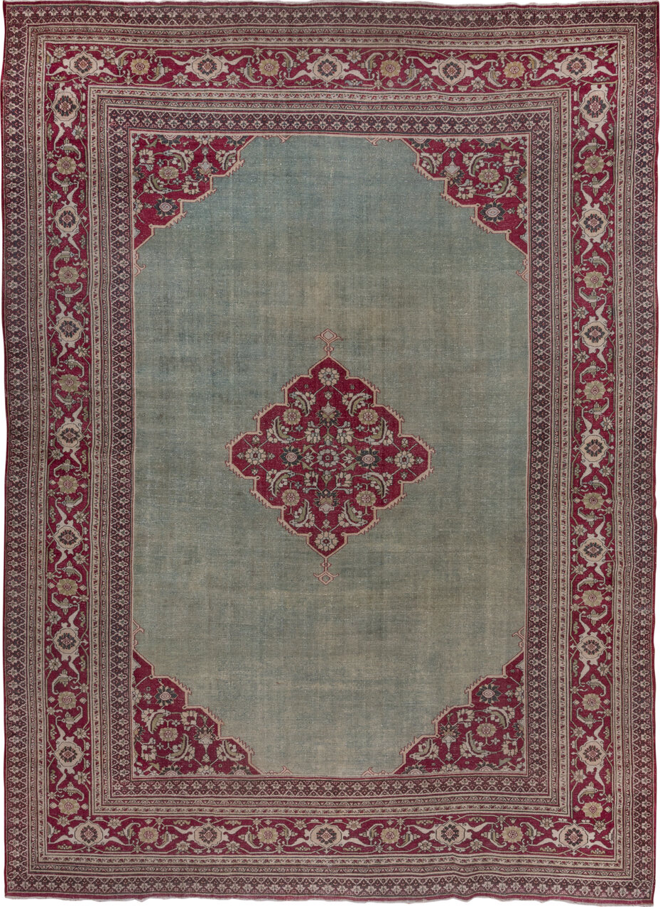 10' x 15' one-of-a-kind handmade vintage Khorassan rug. Color palette: black, brown, dark gray, gray, light gray, pink, red