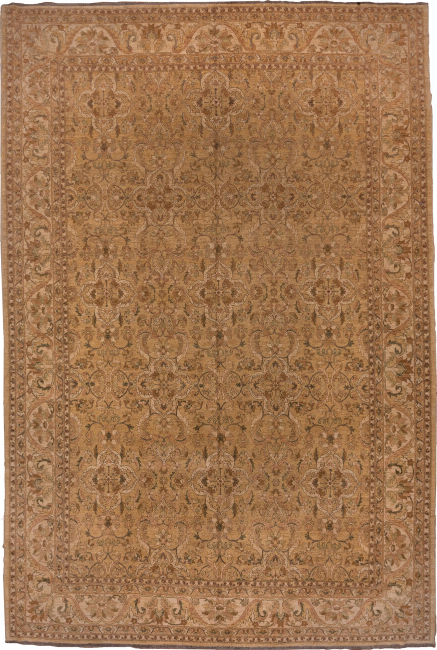 13' x 18' one-of-a-kind handmade vintage Amritzar oversize rug. Color palette: brown, off-white, snow, white, whitesmoke