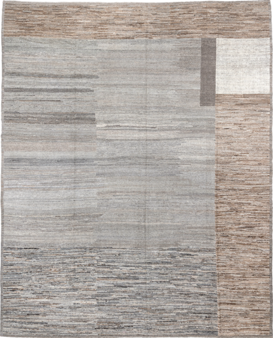 12' x 15' one-of-a-kind handmade vintage Tulu oversize rug. Color palette: dark gray, dim gray, gainsboro, gray, light gray