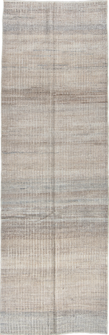 3' x 9' one-of-a-kind handmade vintage Tulu runner rug. Color palette: black, dark gray, dim gray, gainsboro, gray