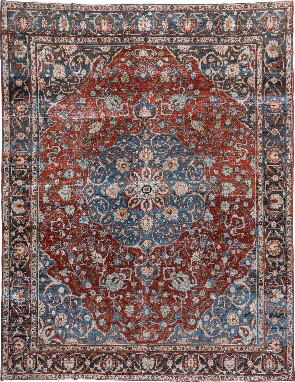8' x 11' one-of-a-kind handmade vintage Tabriz large size rug. Color palette: arapawa, blue, brown, dark gray, dim gray