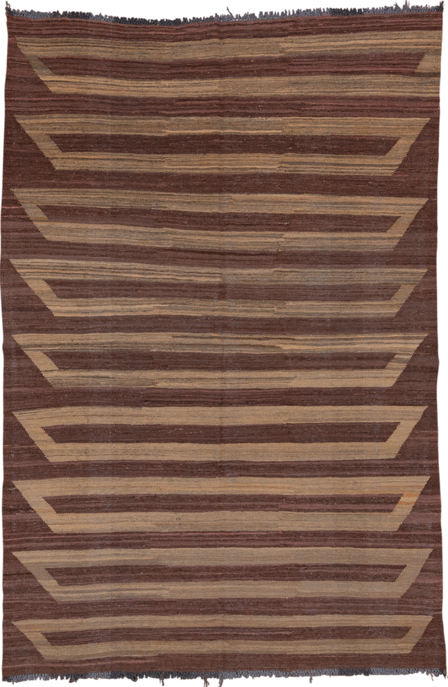 5' x 8' one-of-a-kind handmade vintage Kilim medium size rug. Color palette: black, brown, dark gray, gray, light gray