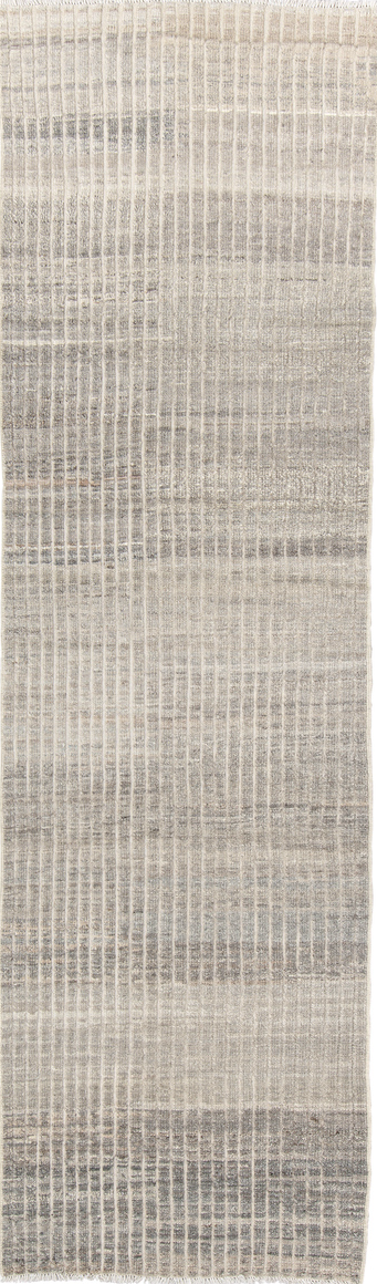 2' x 9' one-of-a-kind handmade vintage Tulu runner rug. Color palette: dark gray, dim gray, gainsboro, gray, light gray