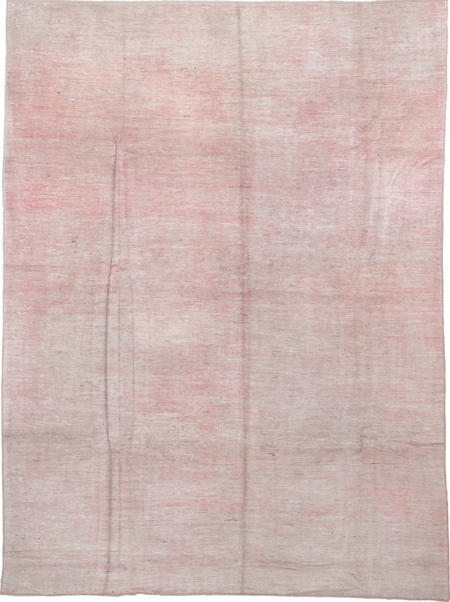 11' x 15' one-of-a-kind handmade vintage Tulu oversize rug. Color palette: gray, light gray, off-white, pink