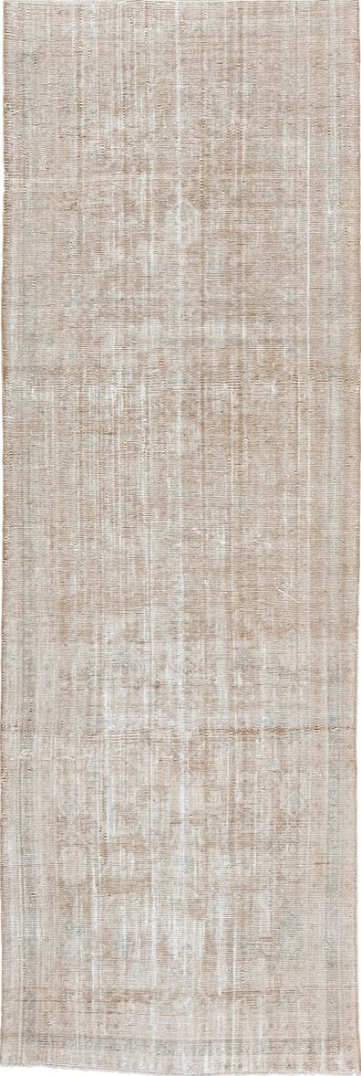 3' x 10' one-of-a-kind handmade vintage Malayer runner rug. Color palette: brown, gray, light gray, linen, off-white