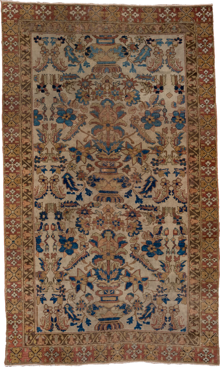 4' x 7' one-of-a-kind handmade vintage Afshar rug. Color palette: arapawa, black, blue, brown, gray