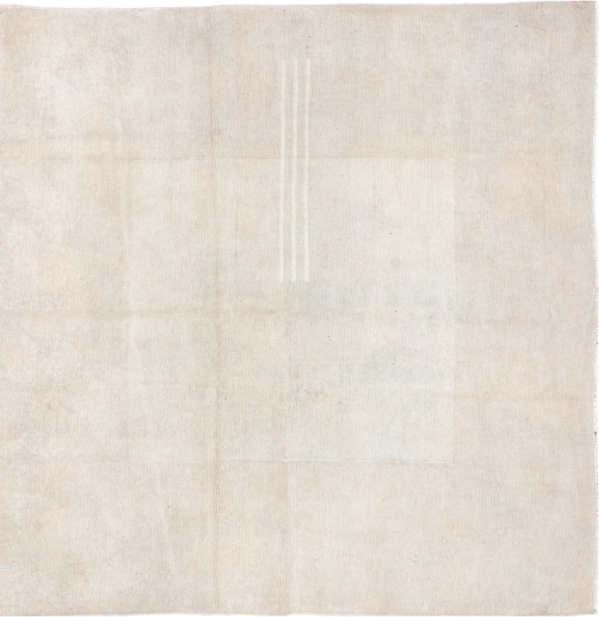 6' x 6' one-of-a-kind handmade vintage Tibetan rug. Color palette: antiquewhite, gainsboro, gray, light gray, linen