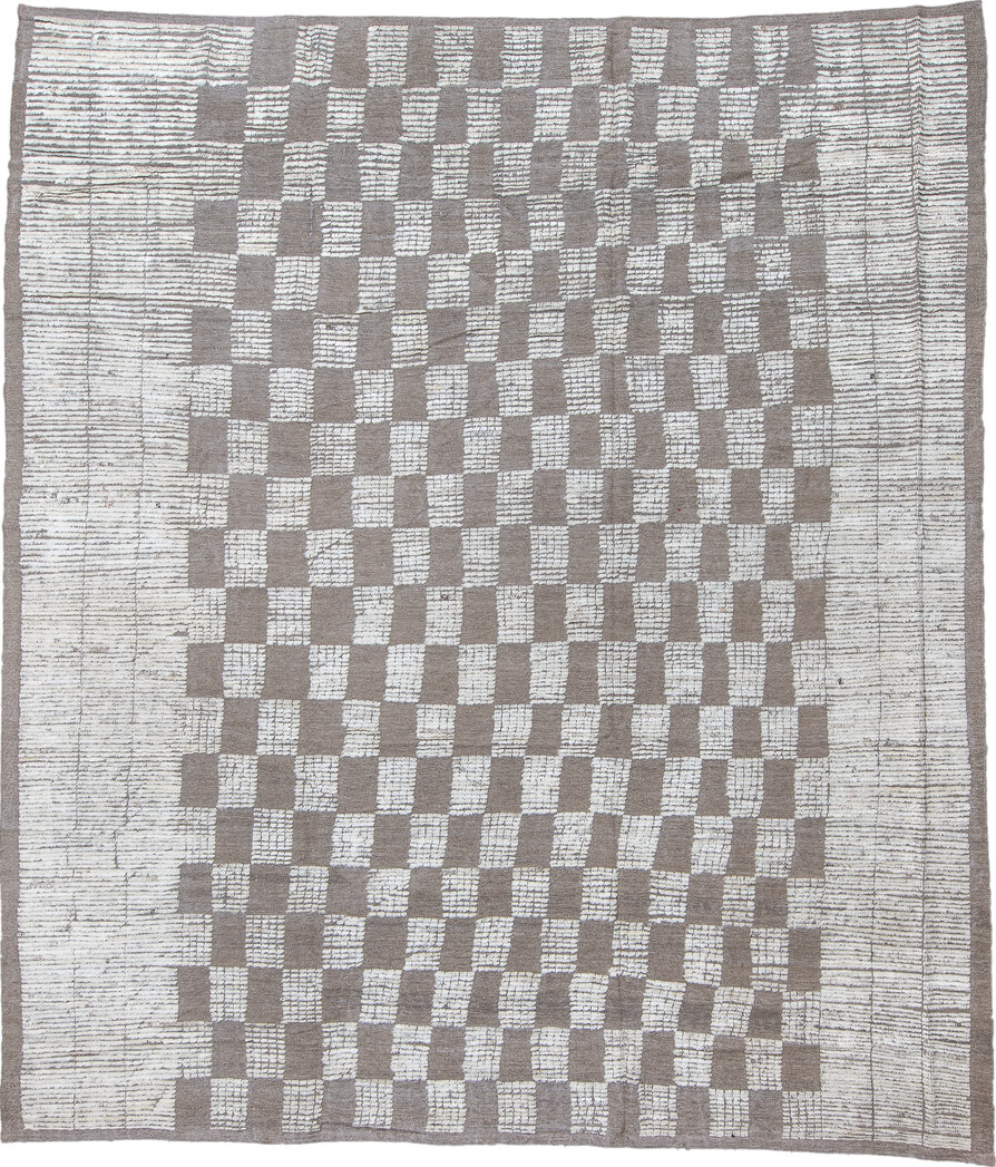 10' x 12' one-of-a-kind handmade vintage Tulu large size rug. Color palette: black, dark gray, dim gray, gainsboro, gray