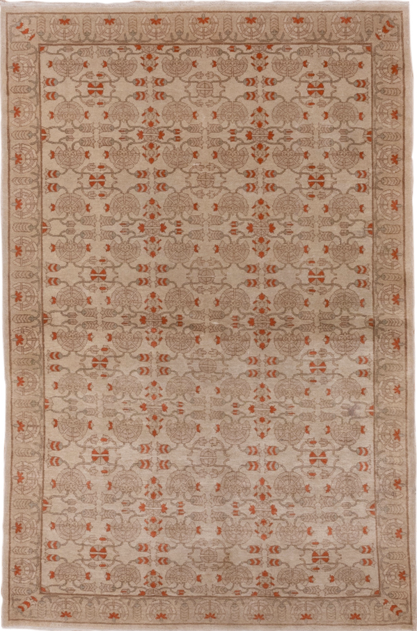 4' x 5' one-of-a-kind handmade vintage Hereke small size rug. Color palette: brown, gray, light gray, off-white, pink