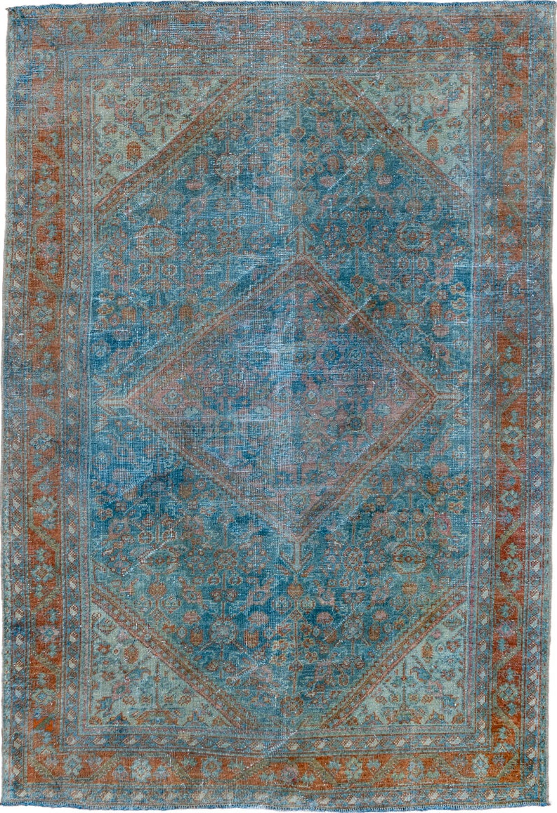 4' x 6' one-of-a-kind handmade vintage Mahal small size rug. Color palette: black, blue, brown, dim gray, gray, light blue
