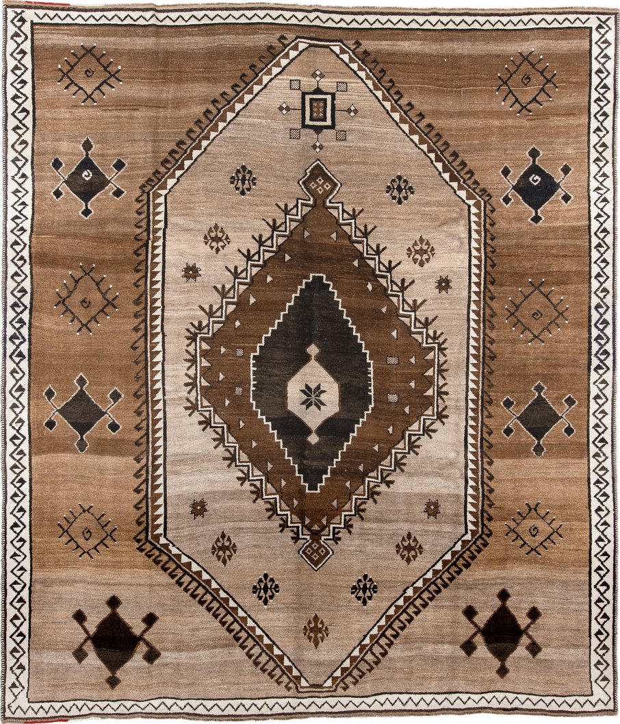 10' x 12' one-of-a-kind handmade vintage Kars large size rug. Color palette: antiquewhite, black, brown, gray, light gray
