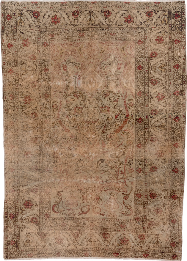3' x 5' one-of-a-kind handmade vintage Kaisary small size rug. Color palette: brown, gray, light gray, off-white