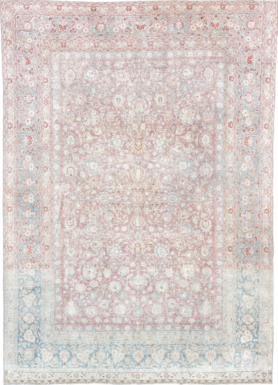 8' x 12' one-of-a-kind handmade vintage Kerman large size rug. Color palette: dark gray, gainsboro, gray, light blue