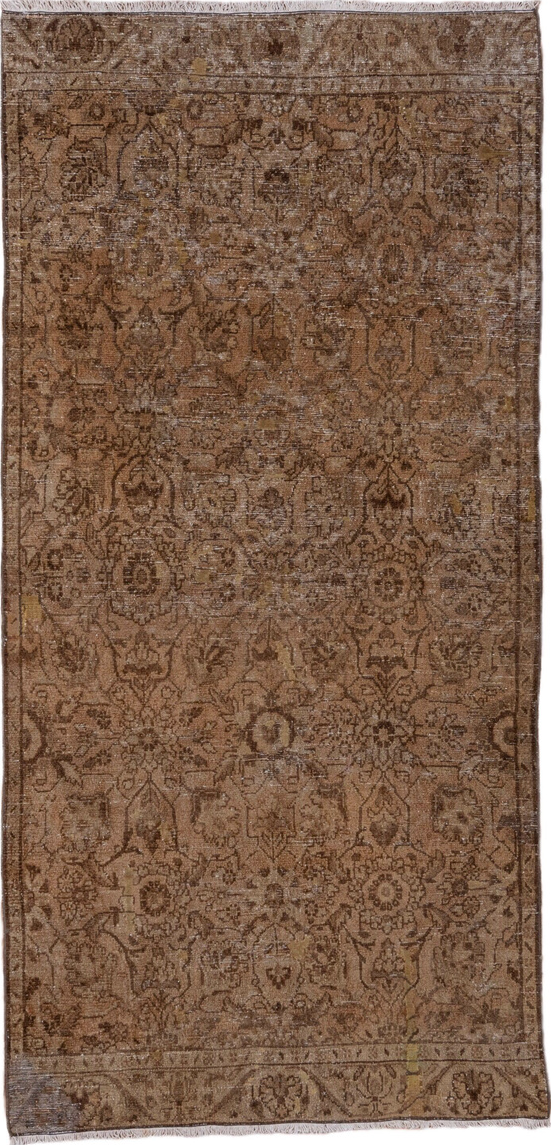 3' x 7' one-of-a-kind handmade vintage Hamadan runner rug. Color palette: brown, gray, pink