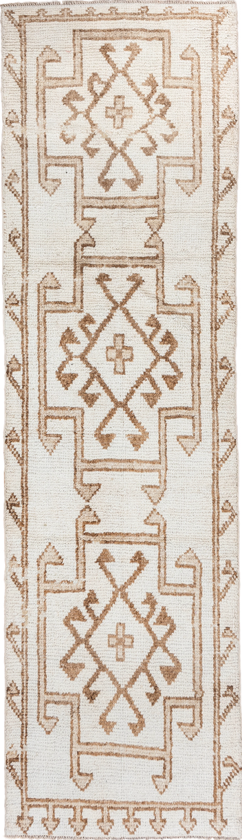 3' x 11' one-of-a-kind handmade vintage Oushak runner rug. Color palette: brown, gainsboro, gray, light gray, linen