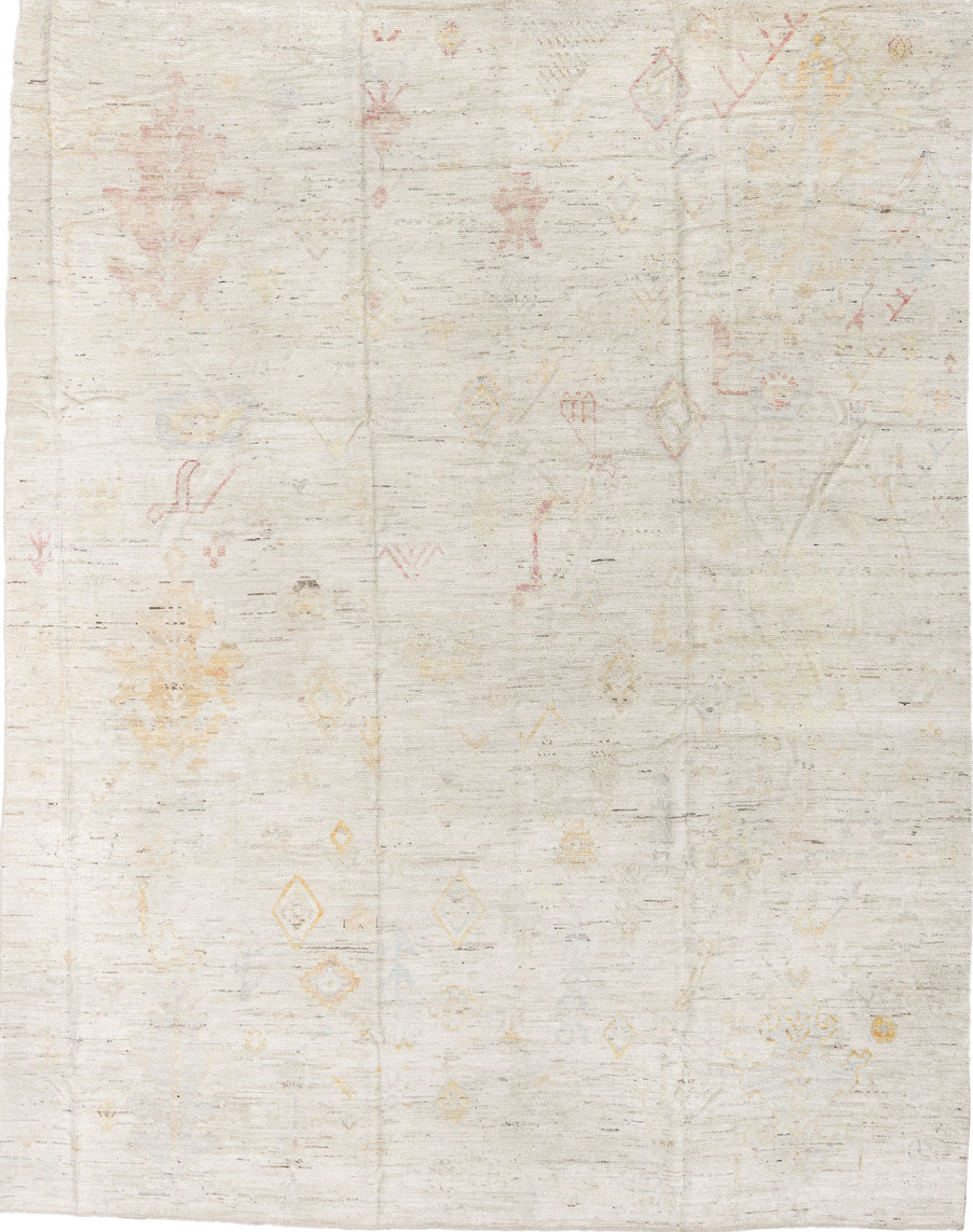 10' x 13' one-of-a-kind handmade vintage Tulu large size rug. Color palette: brown, gainsboro, gray, light gray, off-white