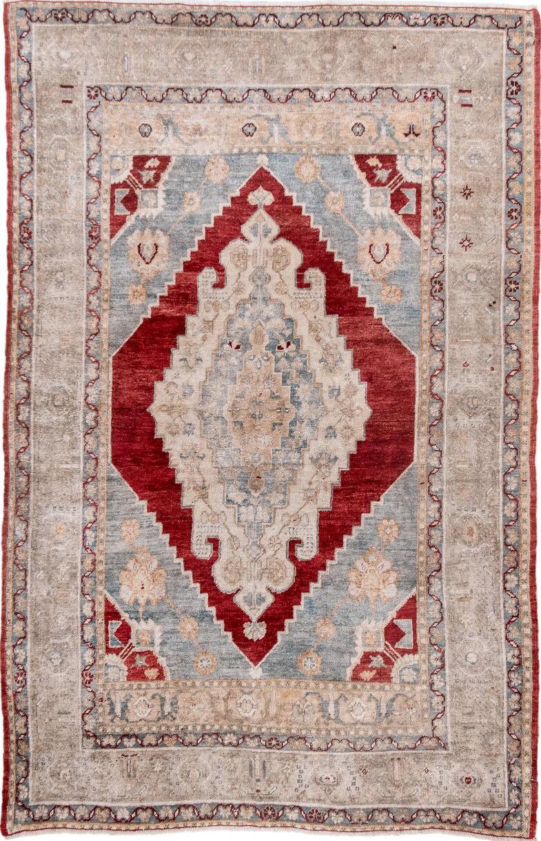 3' x 5' one-of-a-kind handmade vintage Anatol small size rug. Color palette: brown, dim gray, gray, indian red, light gray