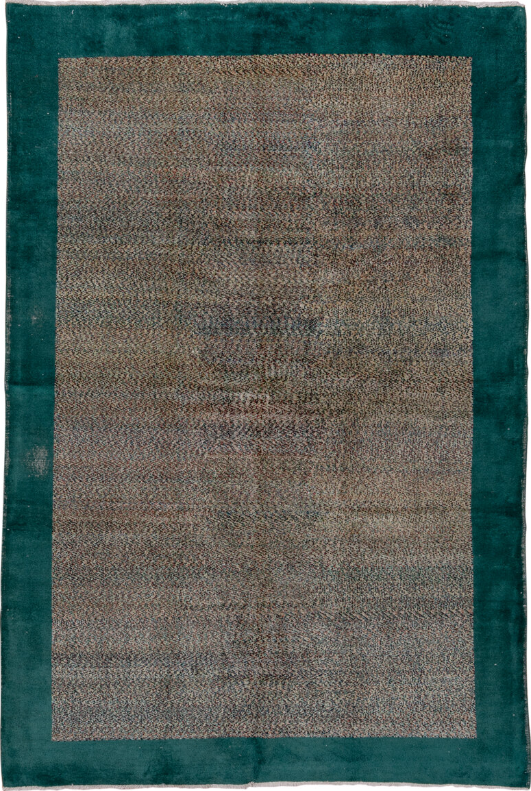 6' x 9' one-of-a-kind handmade vintage Oushak medium size rug. Color palette: black, blue, charcoal, dark slate gray, gray