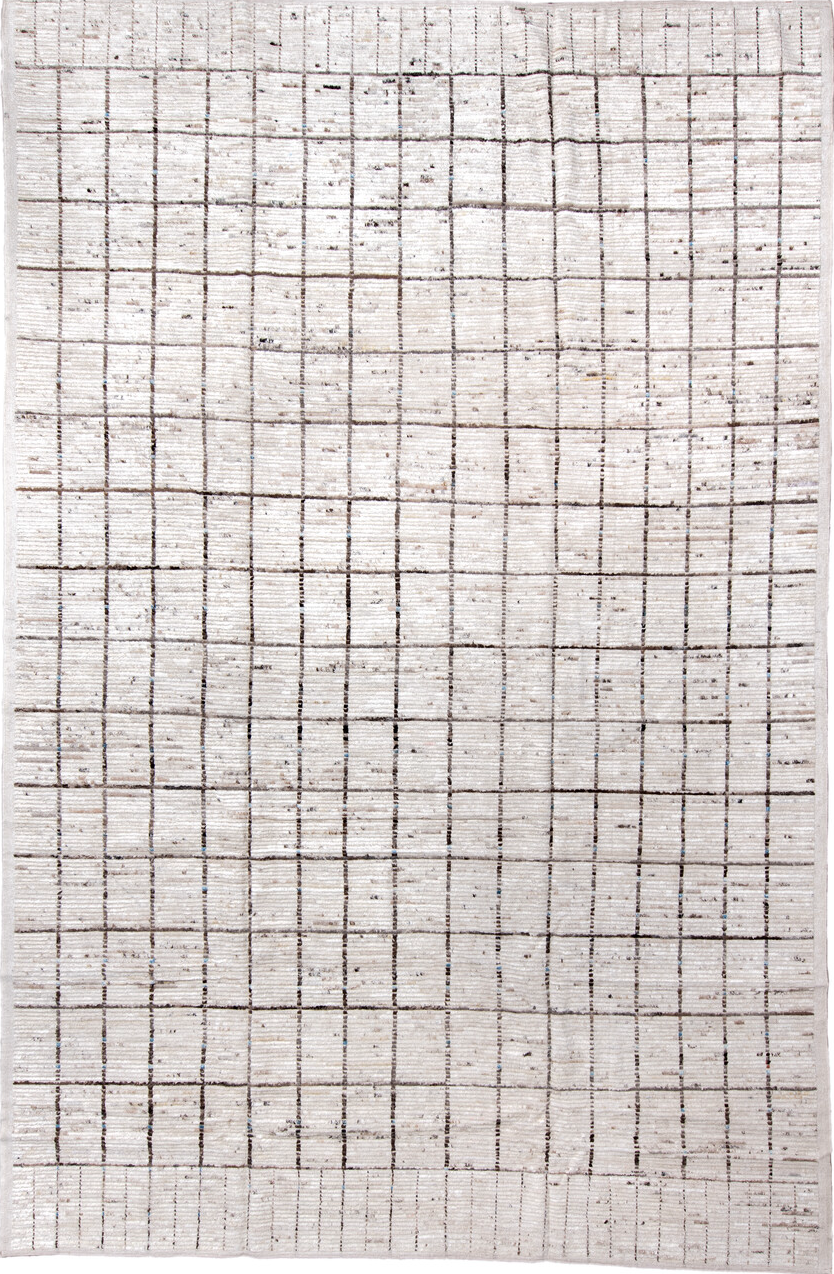 9' x 13' one-of-a-kind handmade vintage Tulu large size rug. Color palette: black, brown, gainsboro, gray, light gray