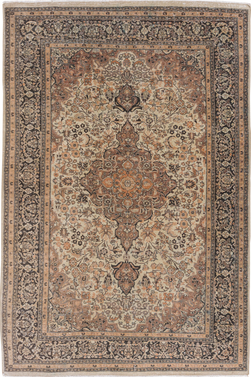 4' x 6' one-of-a-kind handmade vintage Sivas small size rug. Color palette: black, brown, charcoal, gray, light gray, pink