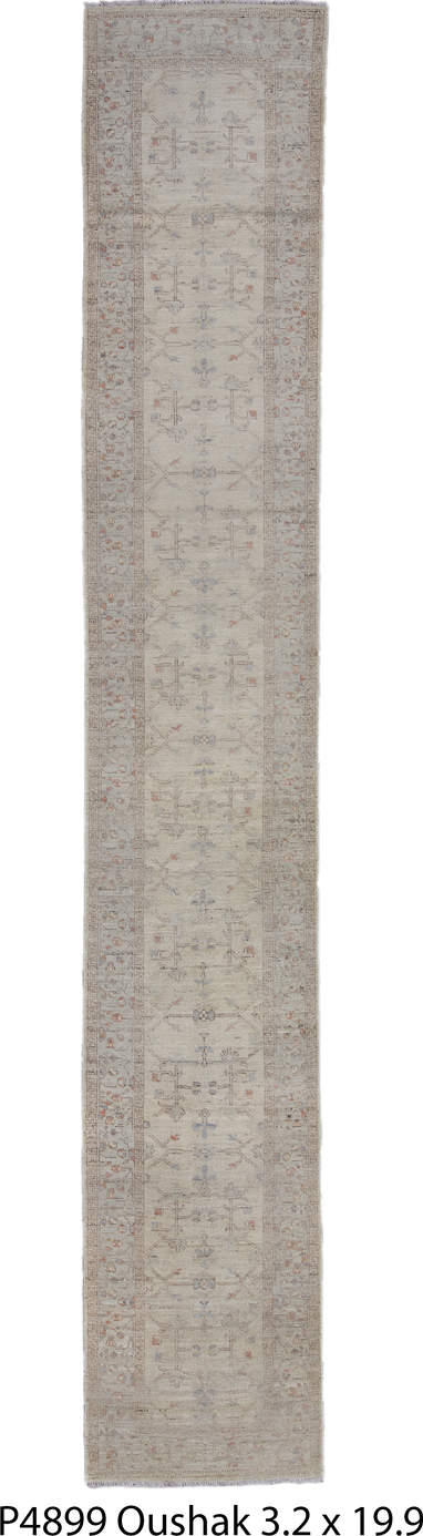 3' x 19' one-of-a-kind handmade vintage Oushak runner rug. Color palette: dark gray, gainsboro, gray, light gray, off-white