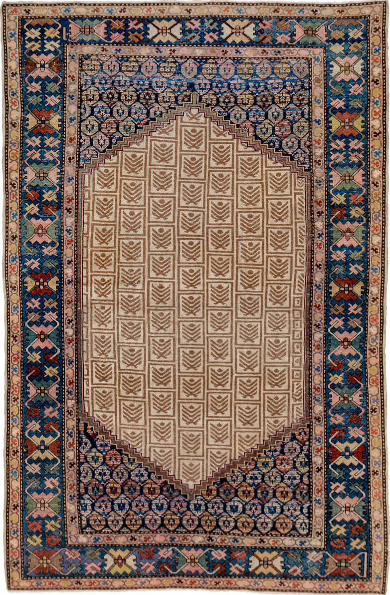 4' x 6' one-of-a-kind handmade vintage Cam Hamadan small size rug. Color palette: black, blue, brown, gray, off-white