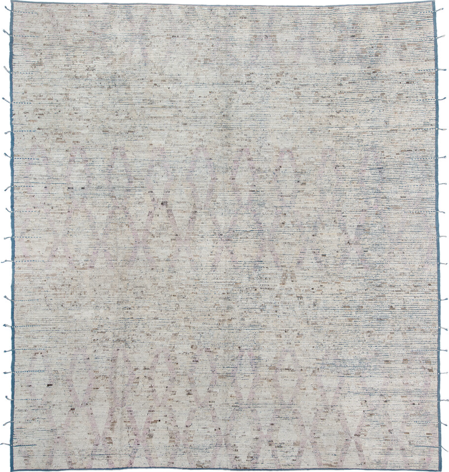 14' x 13' one-of-a-kind handmade vintage Tulu oversize rug. Color palette: dark gray, gainsboro, gray, light gray, off-white