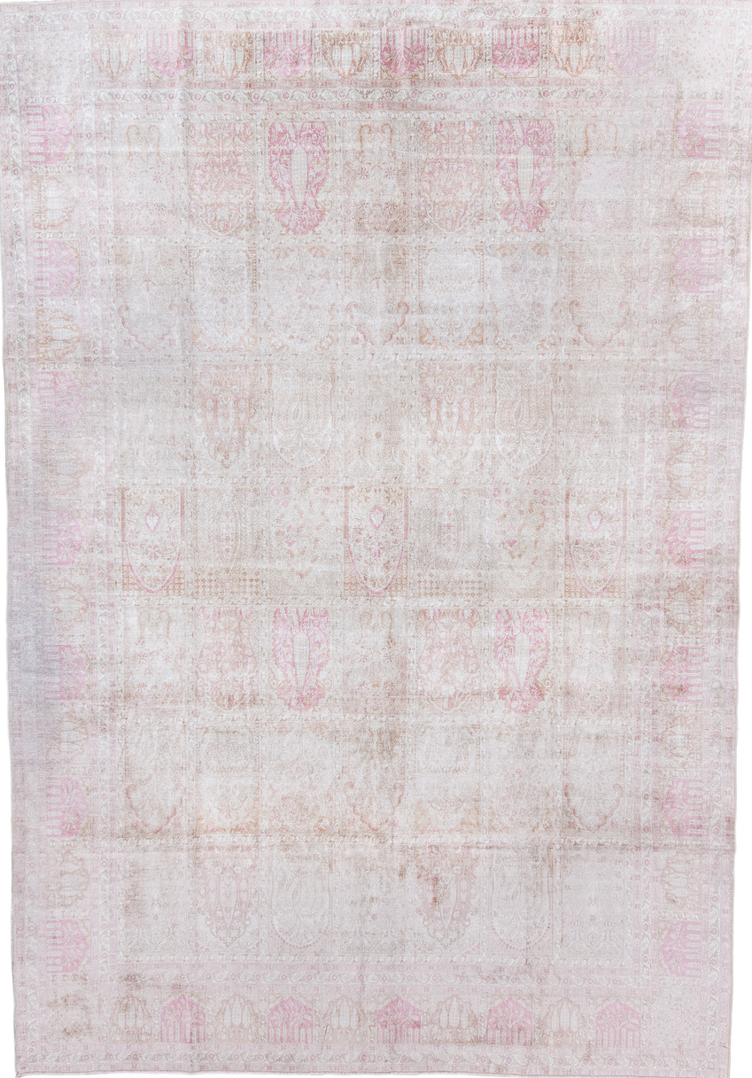 7' x 11' one-of-a-kind handmade vintage Kashmir large size rug. Color palette: dark gray, gainsboro, gray, light gray