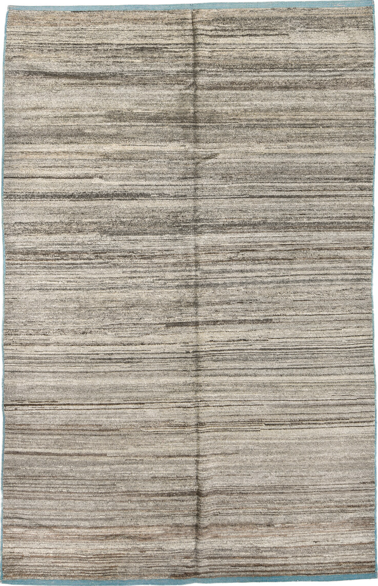 6' x 9' one-of-a-kind handmade vintage Tulu medium size rug. Color palette: blue, dark gray, gray, light gray, off-white