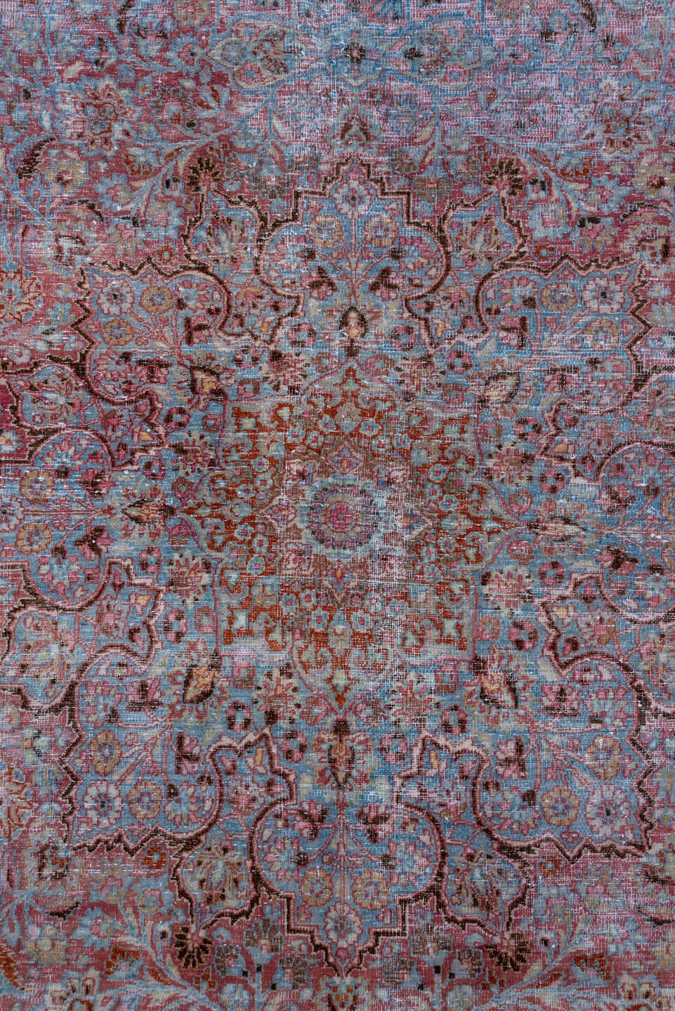 10' x 13' one-of-a-kind handmade vintage Khorassan large size rug. Color palette: blue, brown, gray, light blue, light gray