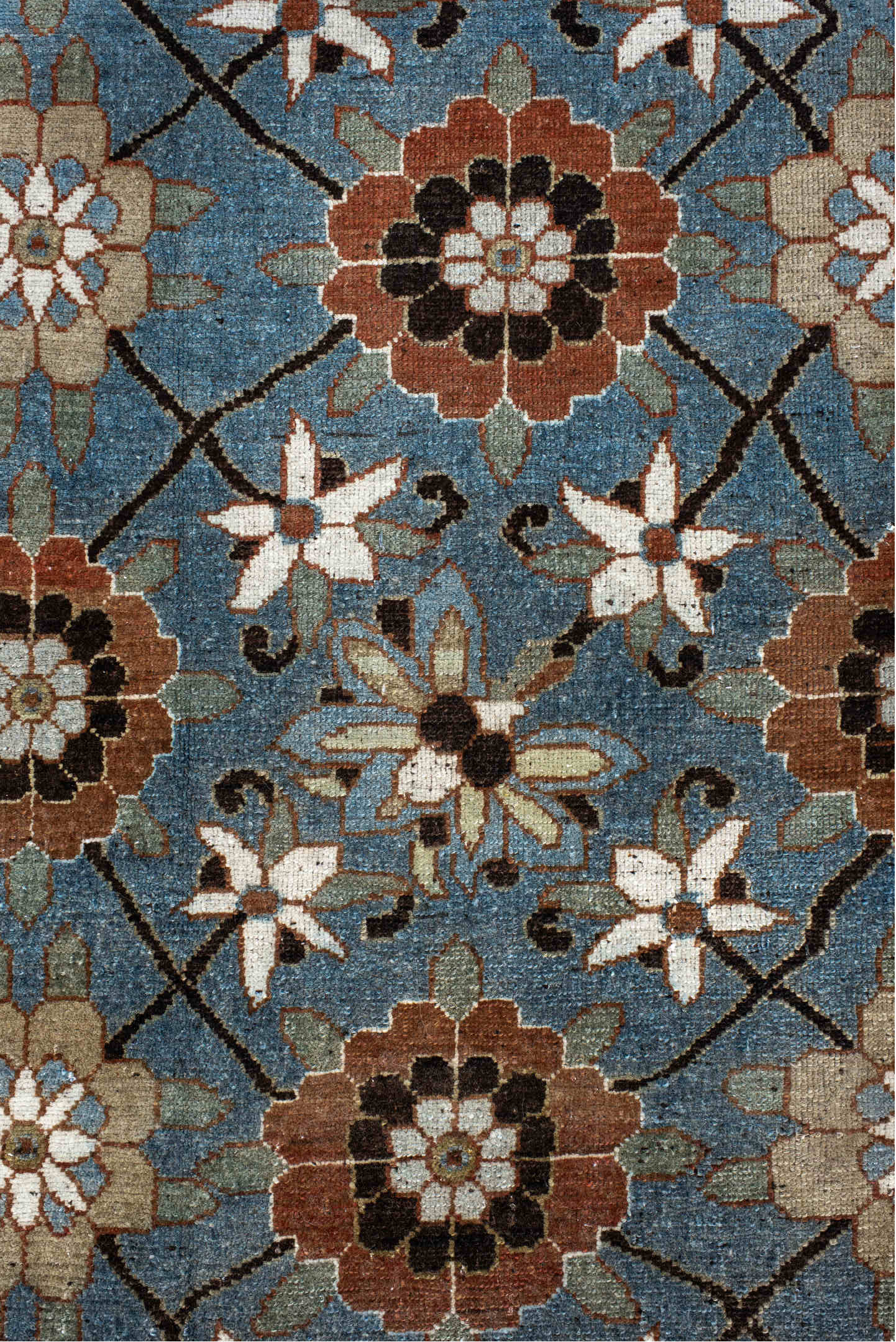 4' x 7' one-of-a-kind handmade vintage Malayer rug. Color palette: black, blue, brown, charcoal, dark gray, gray, light gray